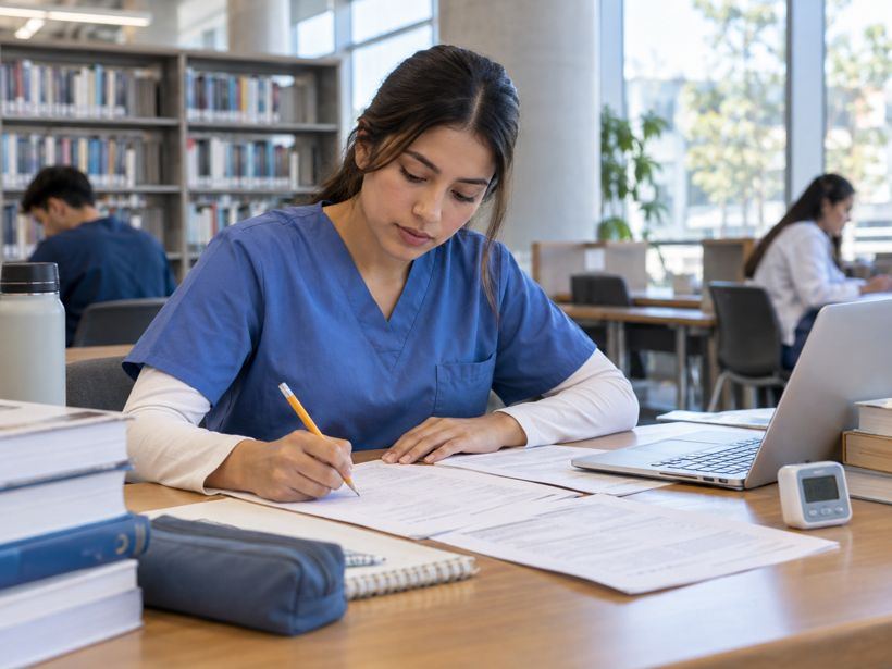 Estudiante resolviendo un simulacro